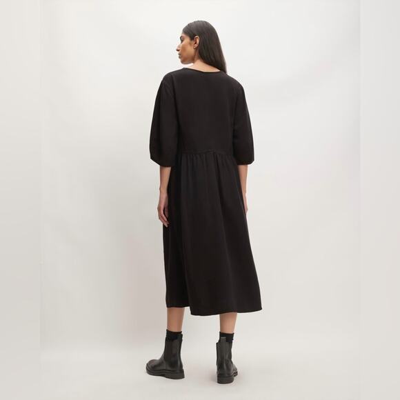 Everlane TENCEL Puff Sleeve Black Midi Dress Size Medium NWT Soft Lightweight - Picture 5 of 11
